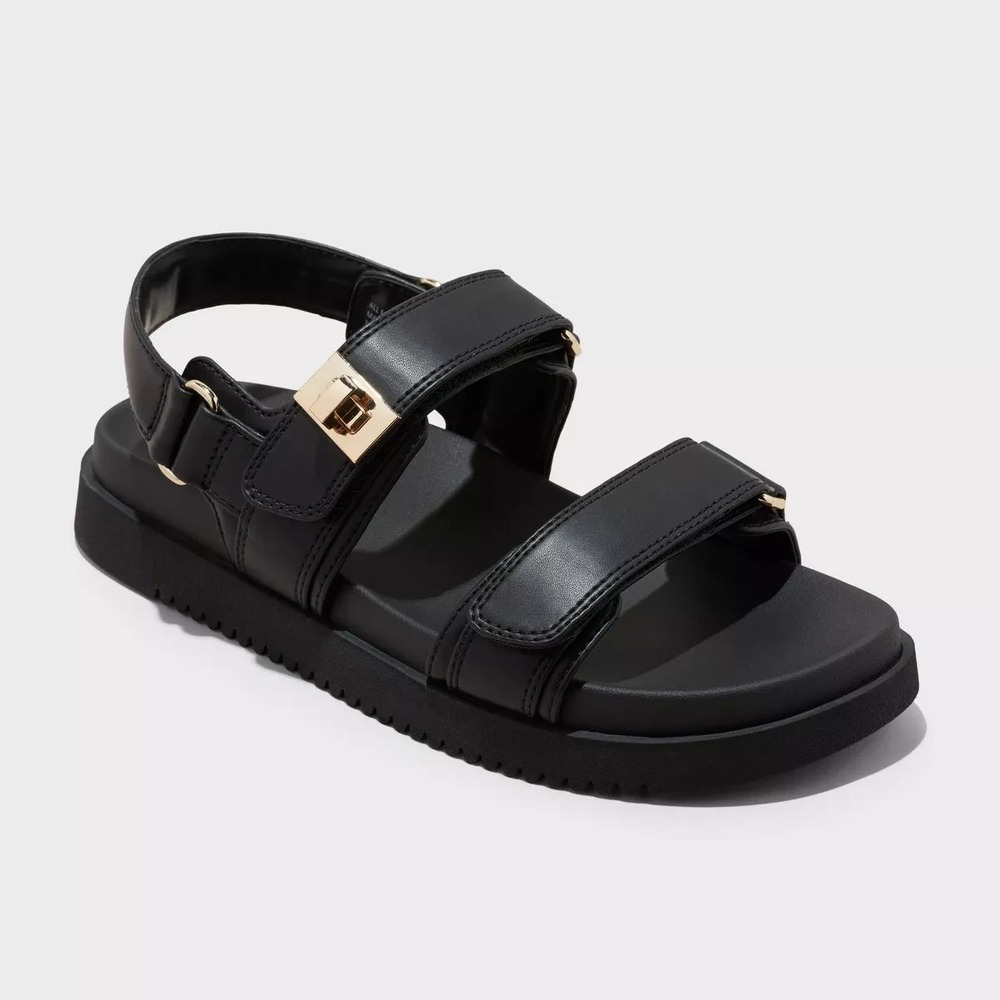 Women's A New Day Jonie Footbed Sandals Black Size 6.5 New With Tags